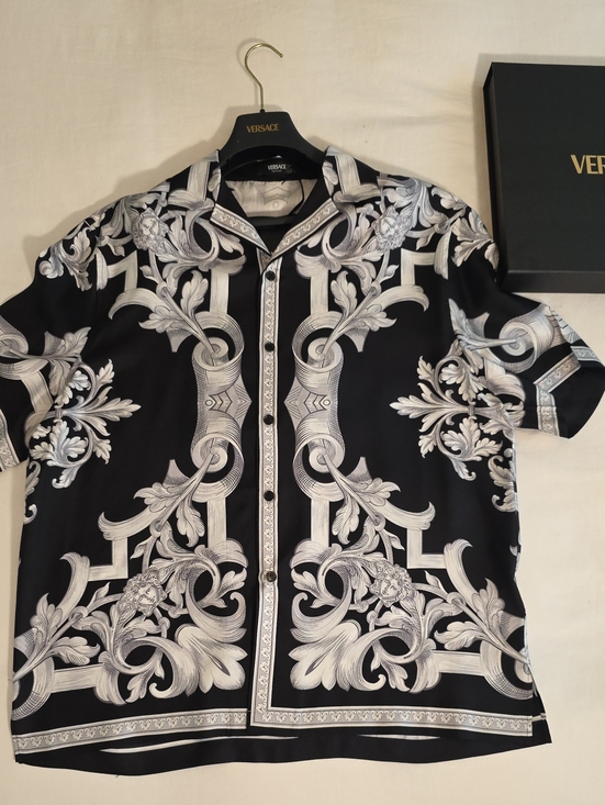 Versace Other - Versace Men's Architectural Black Silver Silk Shirt, 52 IT, US L, NWT